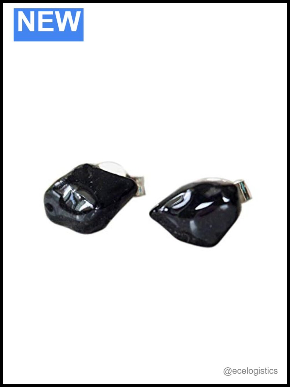Sterling Silver Black Tourmaline Crystal Stud Earrings